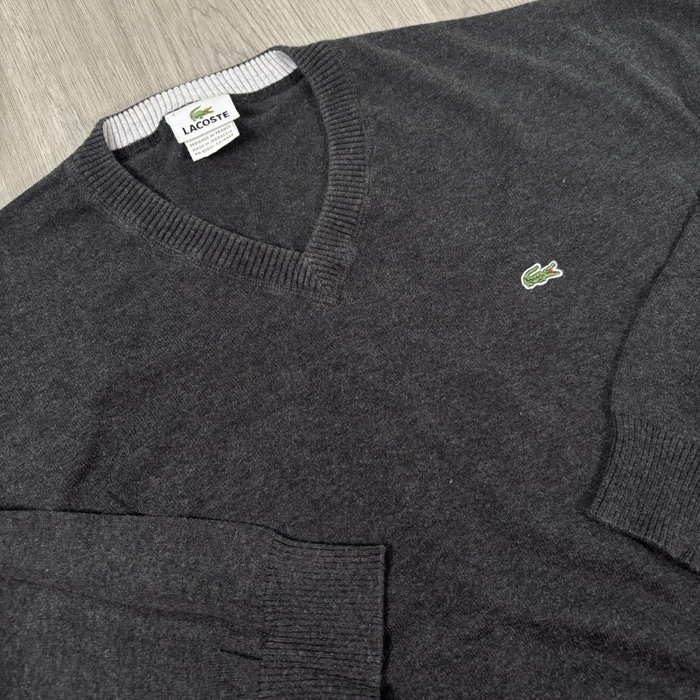 Lacoste Sweater‎ Mens Size 7 Charcoal Gray Pullover V Neck Cotton Preppy Adult